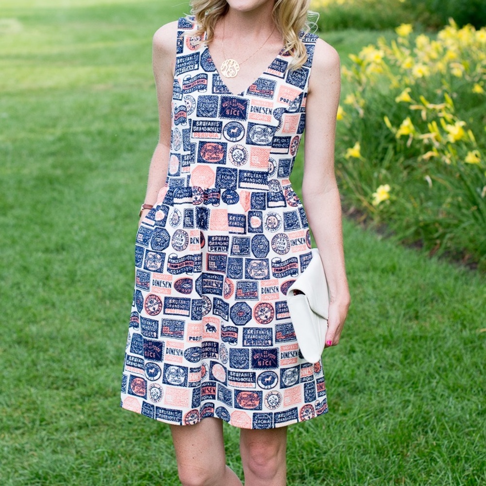 Maison Jules XXL Pink and Navy French Postage Stamp Dress